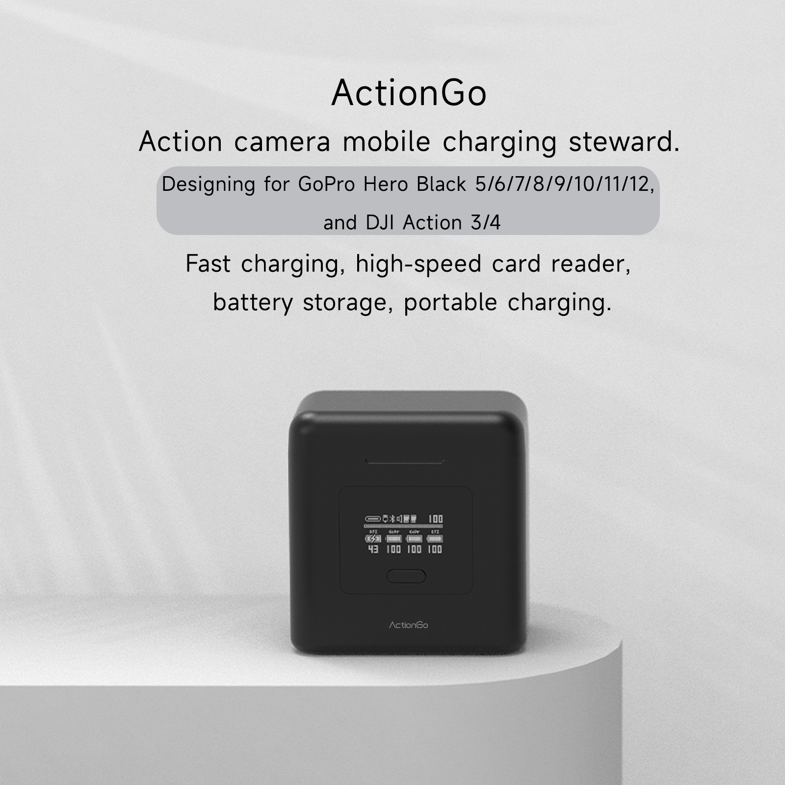 ActionGo 7000mAh Power Bank for DJI Action 3/4 and GoPro Hero Black 5-12 Camera Batteries,27W Smart 4 Channel USB C Fast Charger with Battery Organization and SD Card Reading Functions, Pocketable Power Supply for Outdoor Photography ISDT