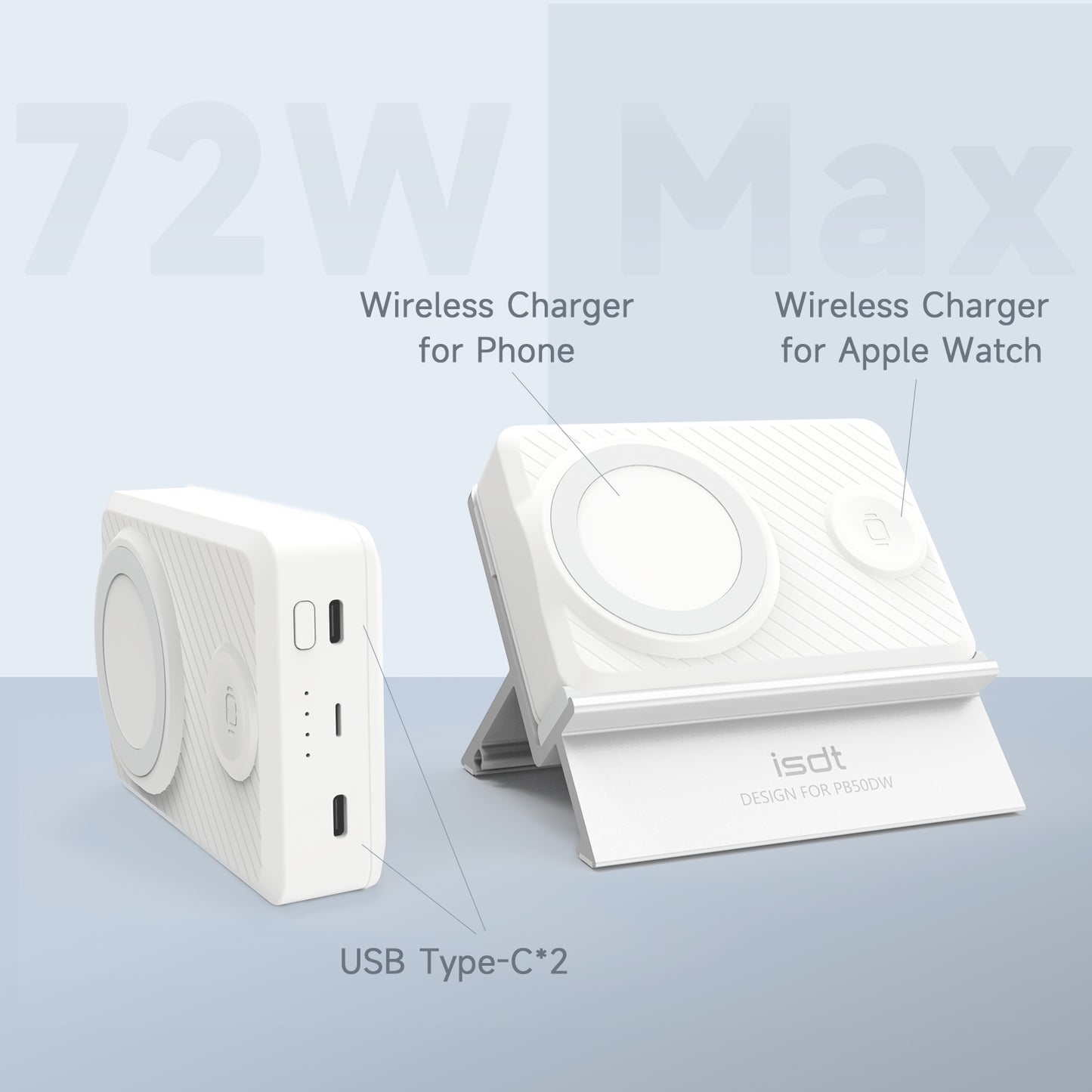 PB50 DW Portable Charger Power Bank,Smart Wireless Power Bank for iPhone/iWatch,15000 mAh Mini Magnetic Power Bank ISDT