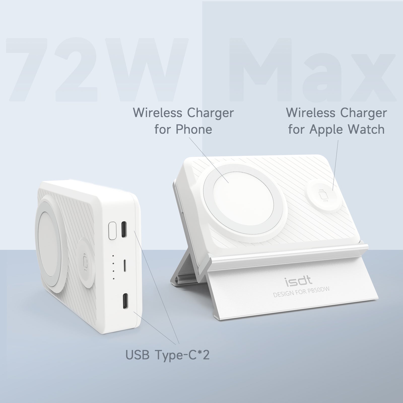 PB50 DW Portable Charger Power Bank,Smart Wireless Power Bank for iPhone/iWatch,15000 mAh Mini Magnetic Power Bank ISDT