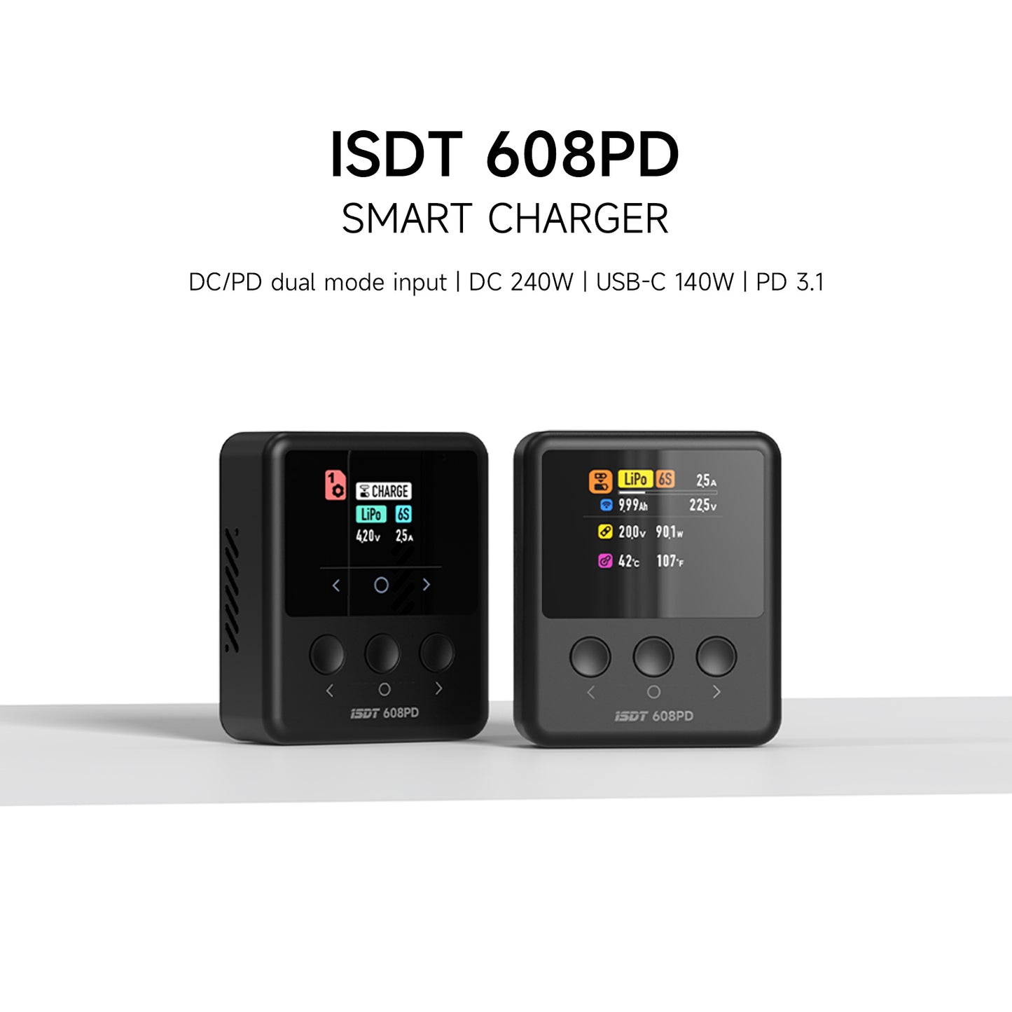 ISDT 608PD Lipo Charger,DC 240W/10A USB C 140W/5A Smart Digital Charger for RC Batteries,Universal Balance Discharge Charger for LiFe/Lilon/LiPo/LiHV (1-6S),NiMH(1-16S),Pb (1-12S) Batteries ISDT