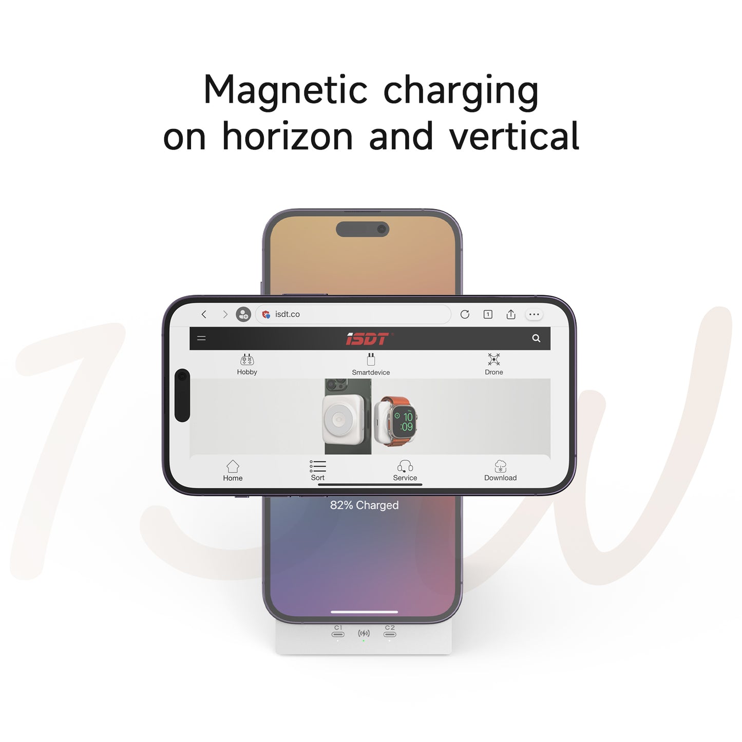 EDGE Series Wireless Charging Station,2 in 1 Wireless Charging Stand for iPhone,45W/15W Fast Charging Stand Dock for Apple Watch Series & AirPods ISDT
