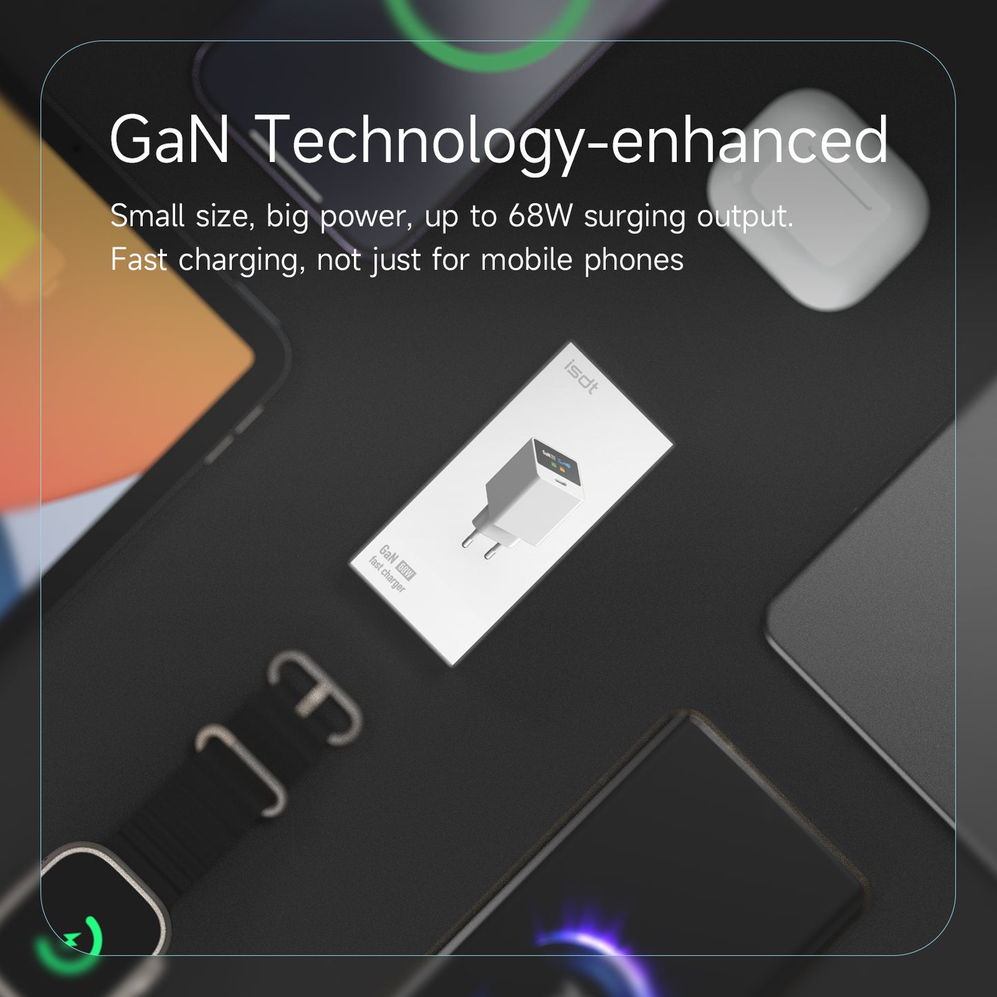 GP68C1 68W GAN Flash Charger,Fast Charger with Display,Quick Charger for iPhone,Samsung,Huawei,Xiaomi ect ISDT
