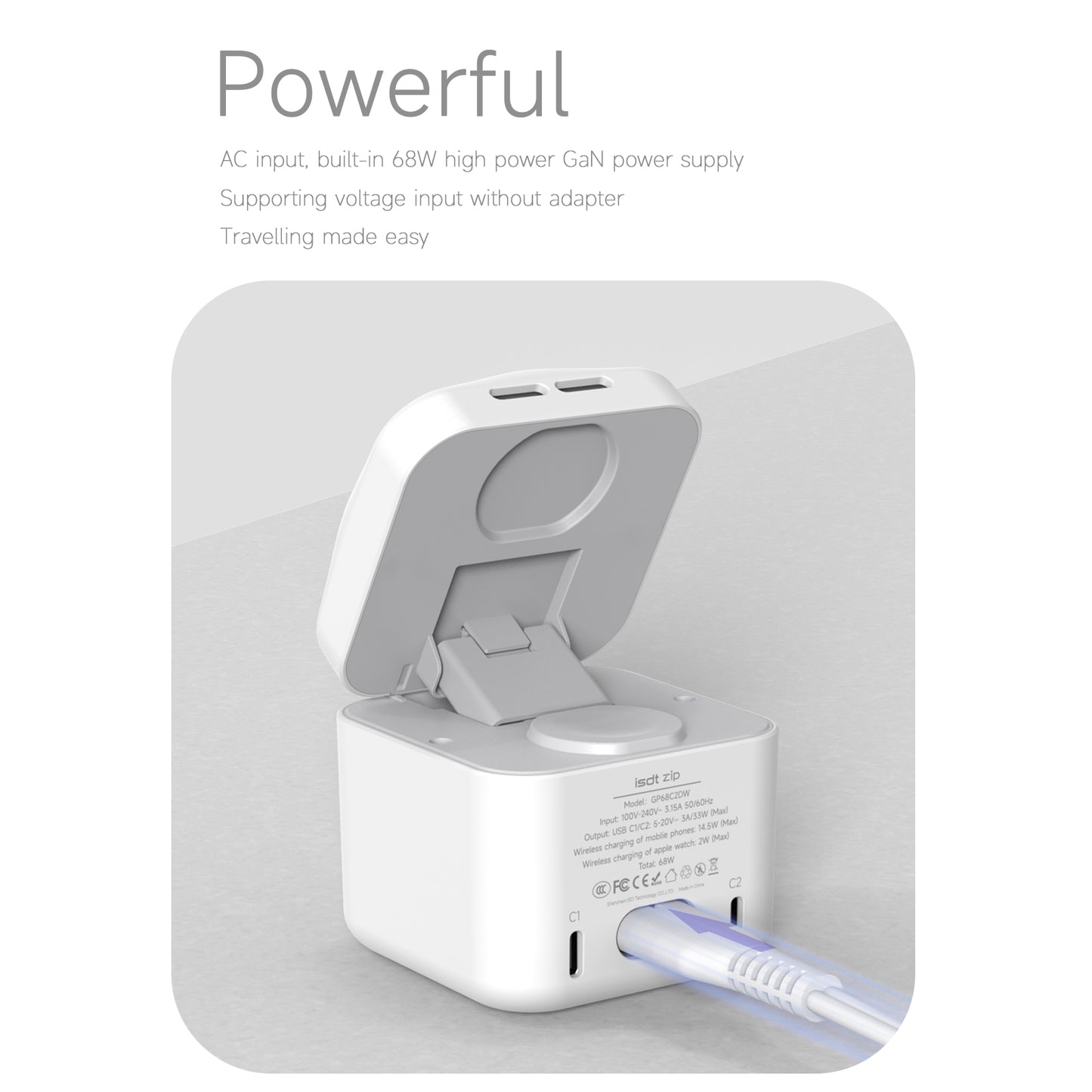 zip Magsafe Charger Stand,3 in 1 Wireless Magsafe Charger with 2x33W USB C Charge Ports for iPhone/Apple Watch/iPad/iPod,Portable Magsafe Charger for Home/Travel/Camp etc. ISDT