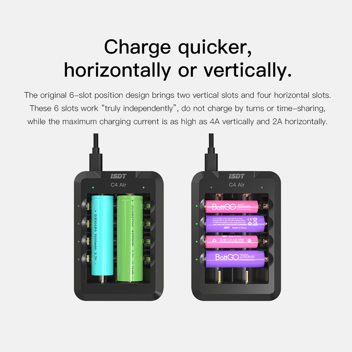 C4 Air Quick Battery Charger, 6 Slots USB C Household Battery Charger with Bluetooth APP Connection Function ISDT