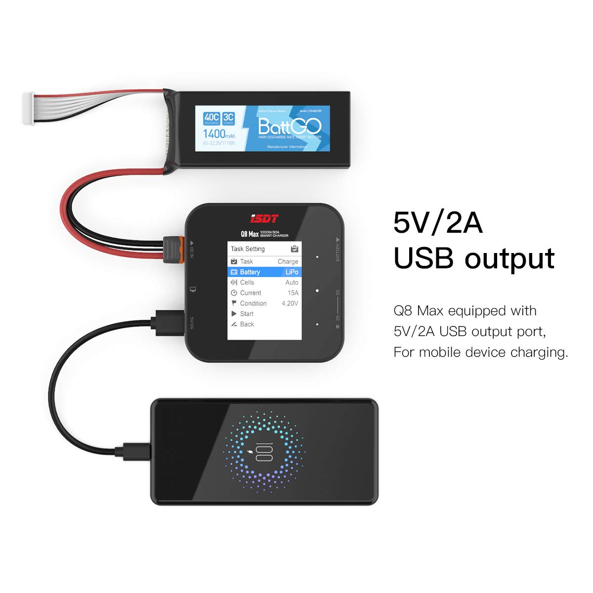 Q8 MAX DC 1000W Lipo Battery Charger,LCD Display Digital Smart Battery Balance Charger ISDT