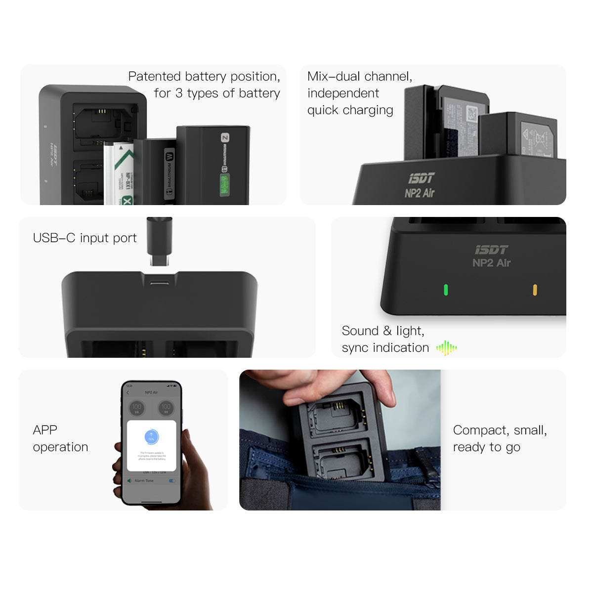 NP2 Air Camera Battery Charger,NP-FZ100 NP-FW50 NP-BX1 Bluetooth Charger for Sony Batteries ISDT
