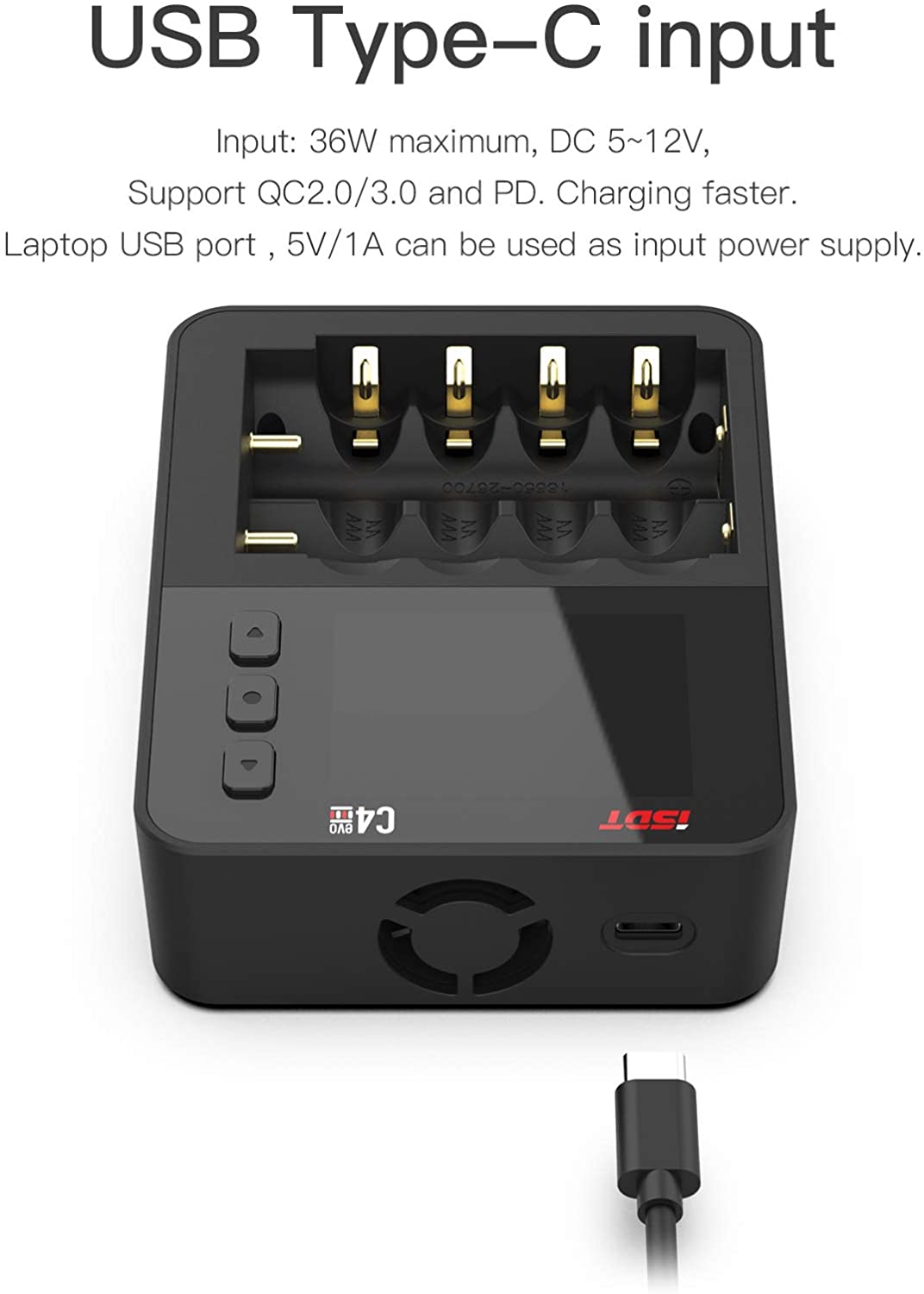 C4 EVO Smart Battery Charger for AA AAA 18650 26700 Battery with IPS Display Screen ISDT