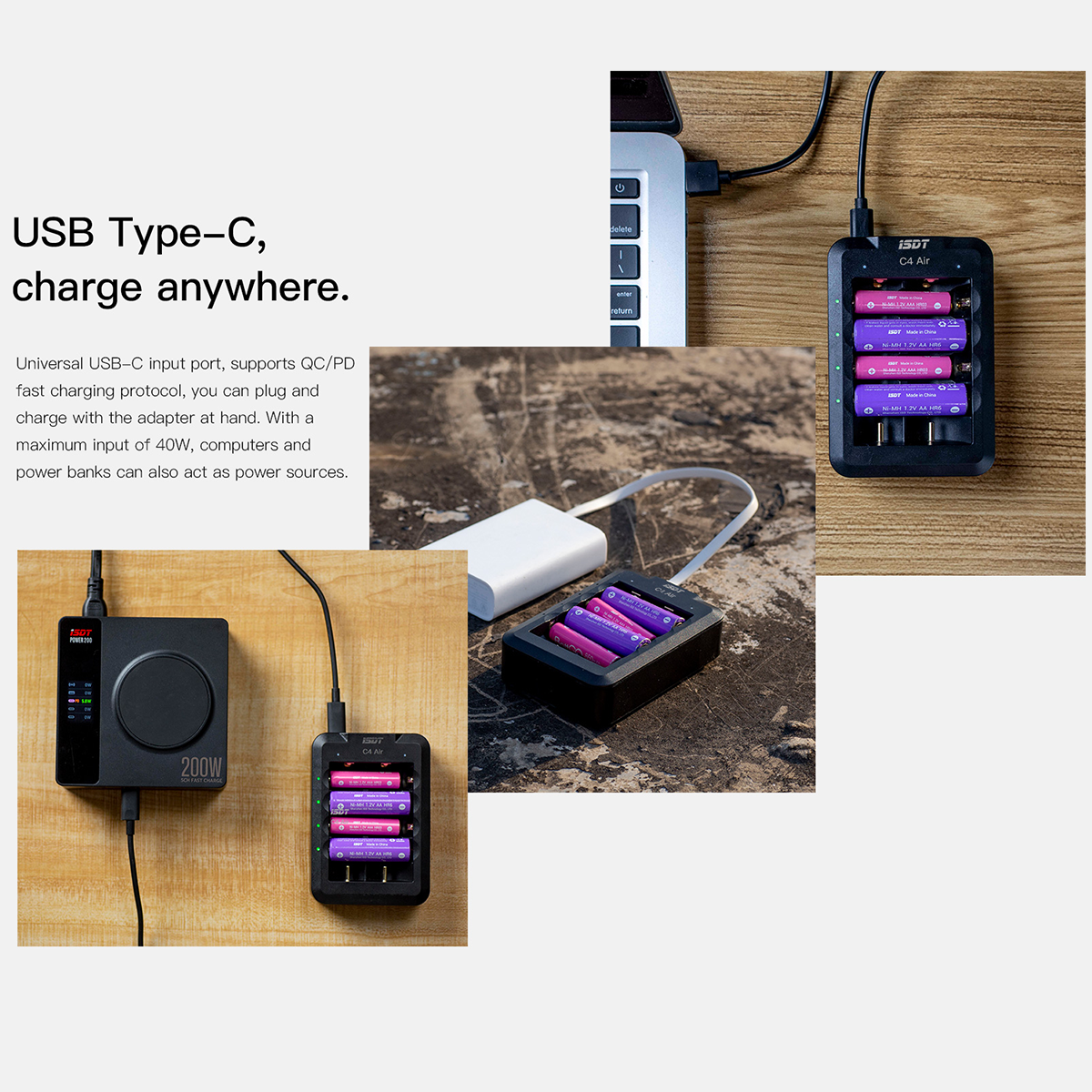 C4 Air Quick Battery Charger, 6 Slots USB C Household Battery Charger with Bluetooth APP Connection Function ISDT