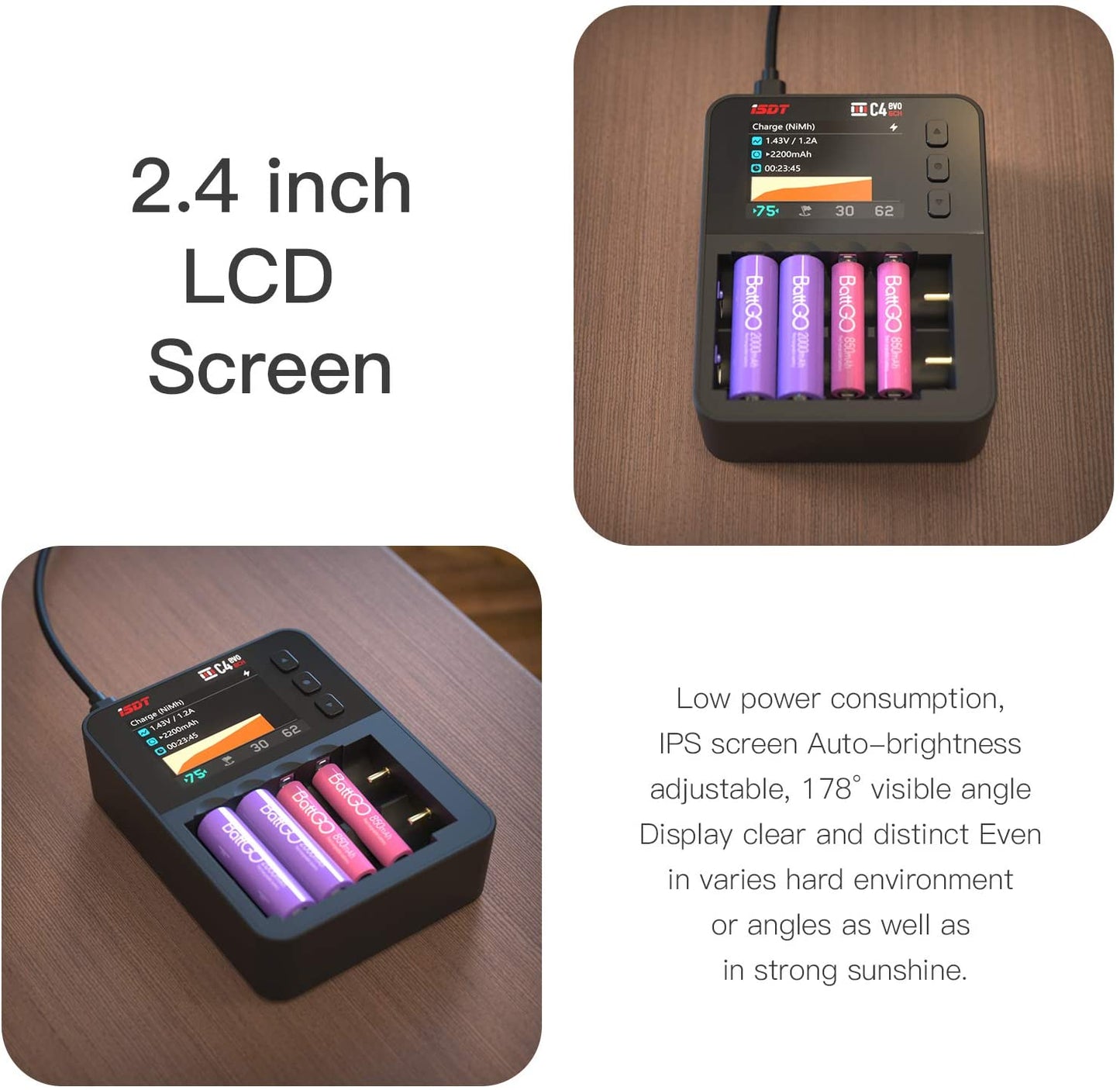 C4 EVO Smart Battery Charger for AA AAA 18650 26700 Battery with IPS Display Screen ISDT