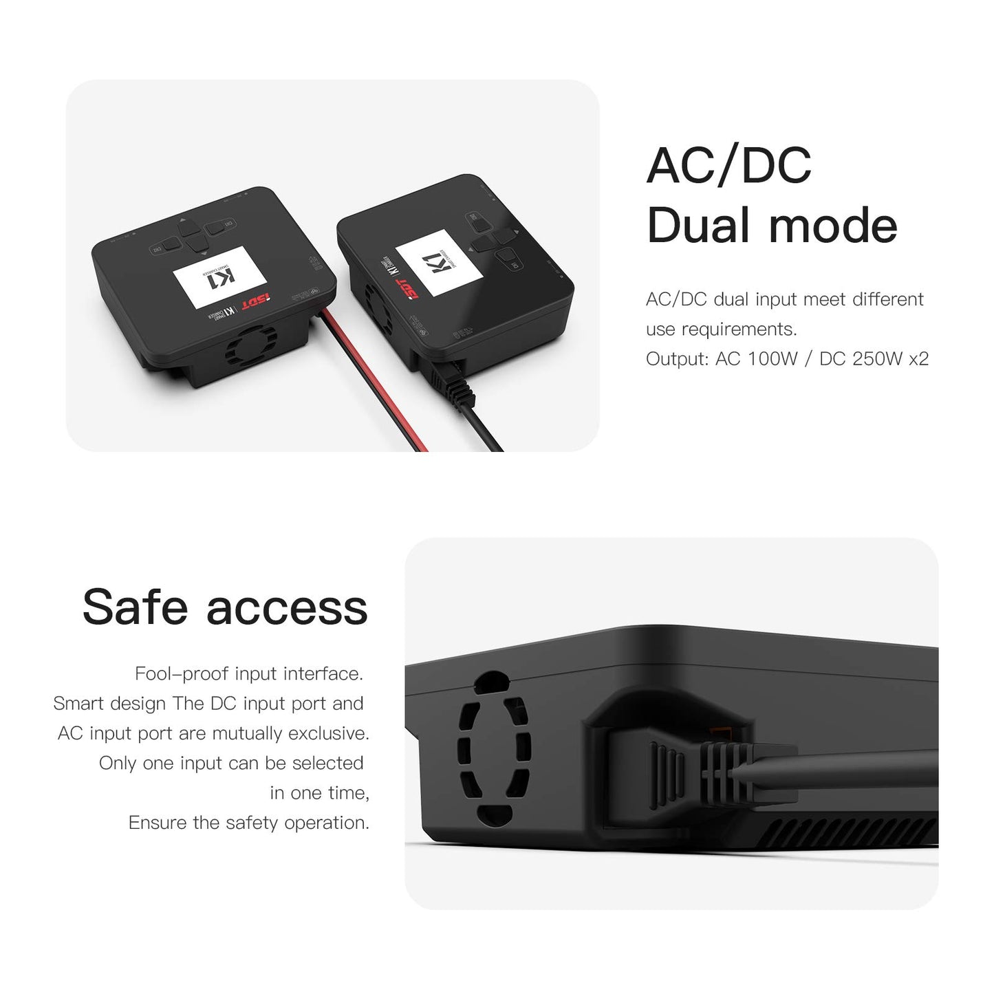 K1 Lipo Battery Balance Charger,1-6S AC 100W DC 2 x 250W 10A Smart Charger ISDT