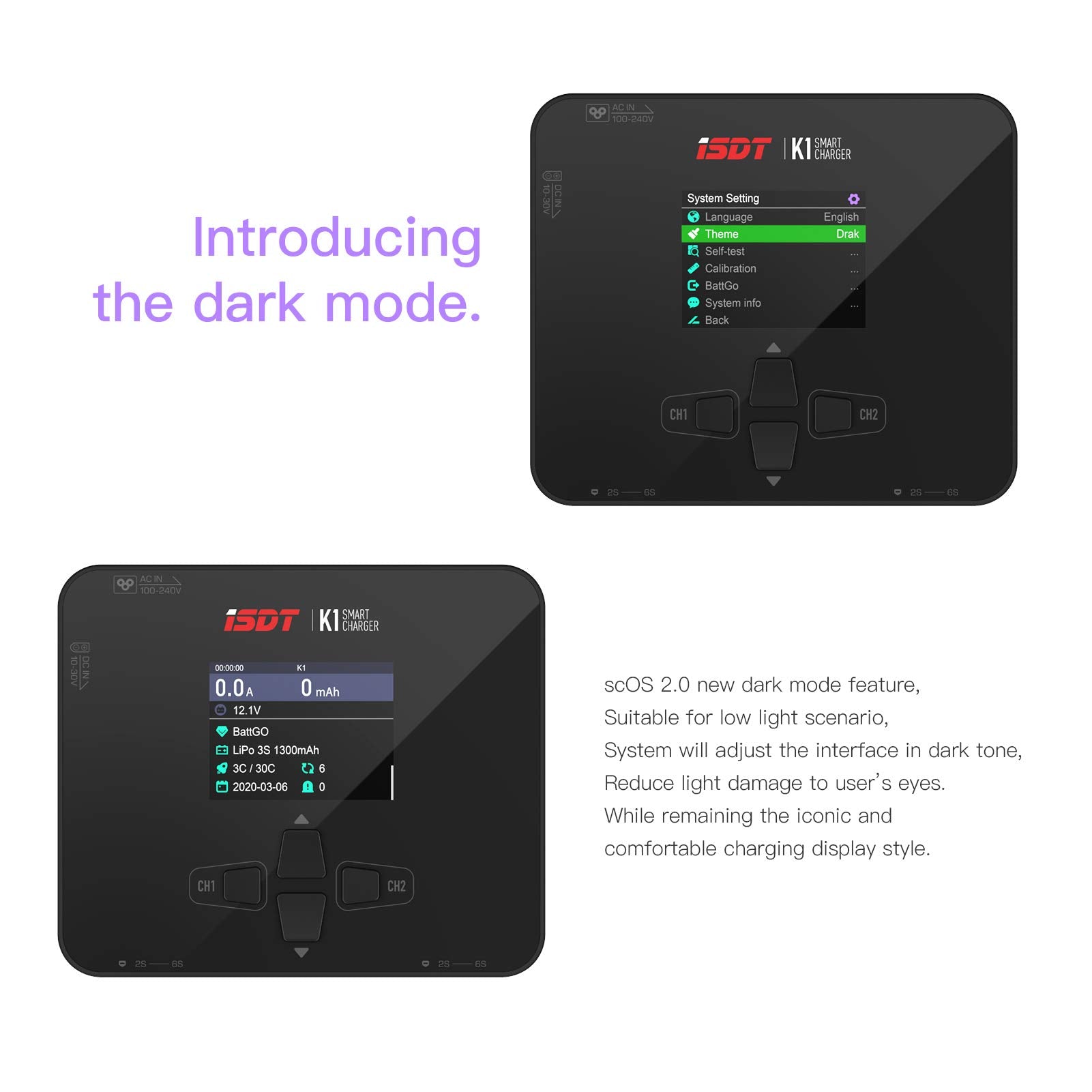 K1 Lipo Battery Balance Charger,1-6S AC 100W DC 2 x 250W 10A Smart Charger ISDT