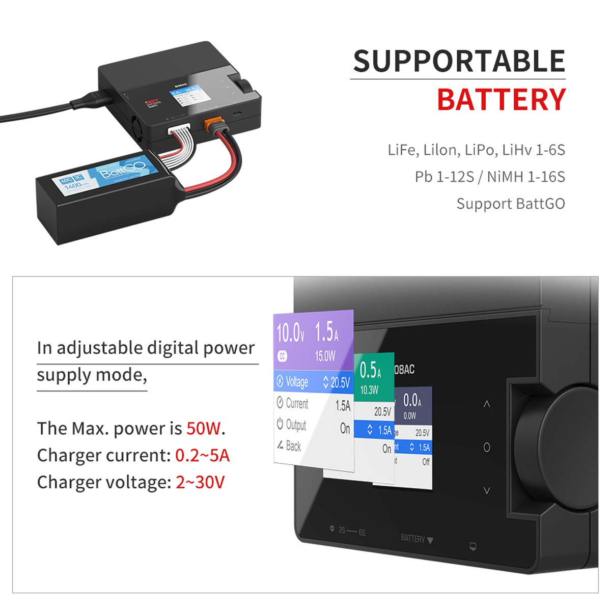608 AC Lipo Battery Charger,AC 50W/DC 200W Dual Mode RC Discharger/Charger ISDT