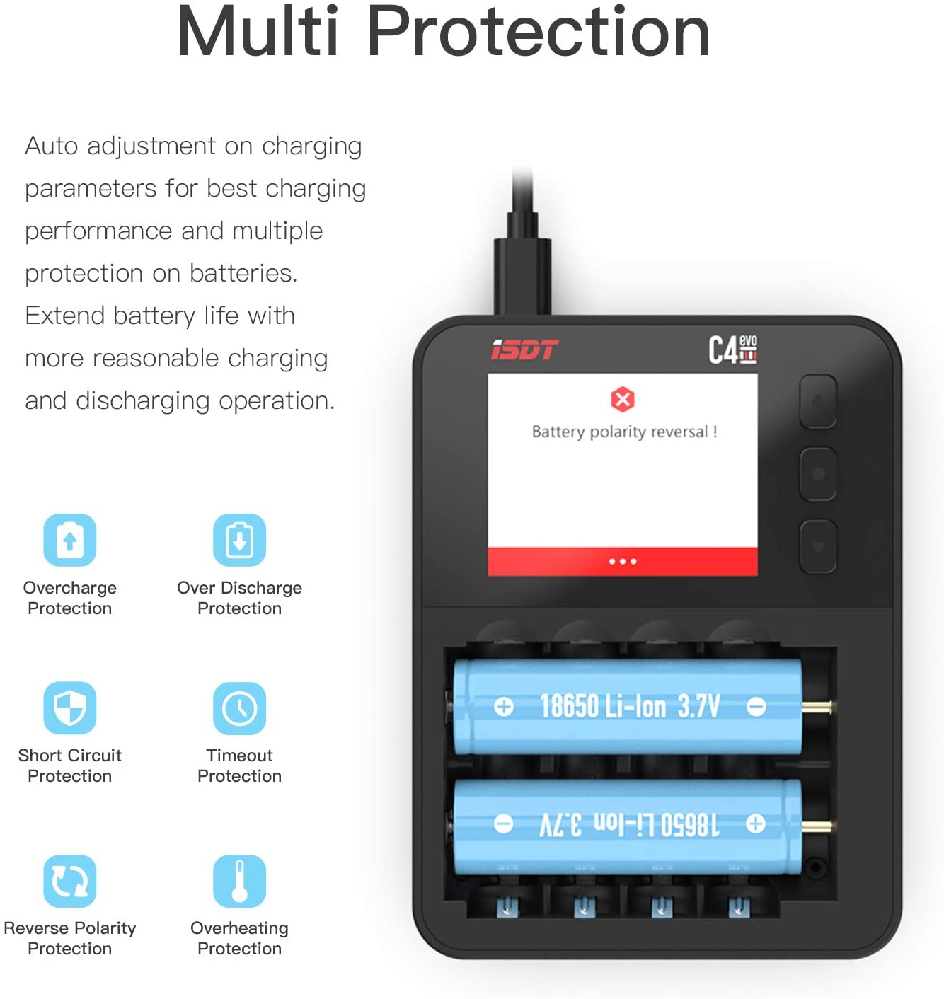C4 EVO Smart Battery Charger for AA AAA 18650 26700 Battery with IPS Display Screen ISDT
