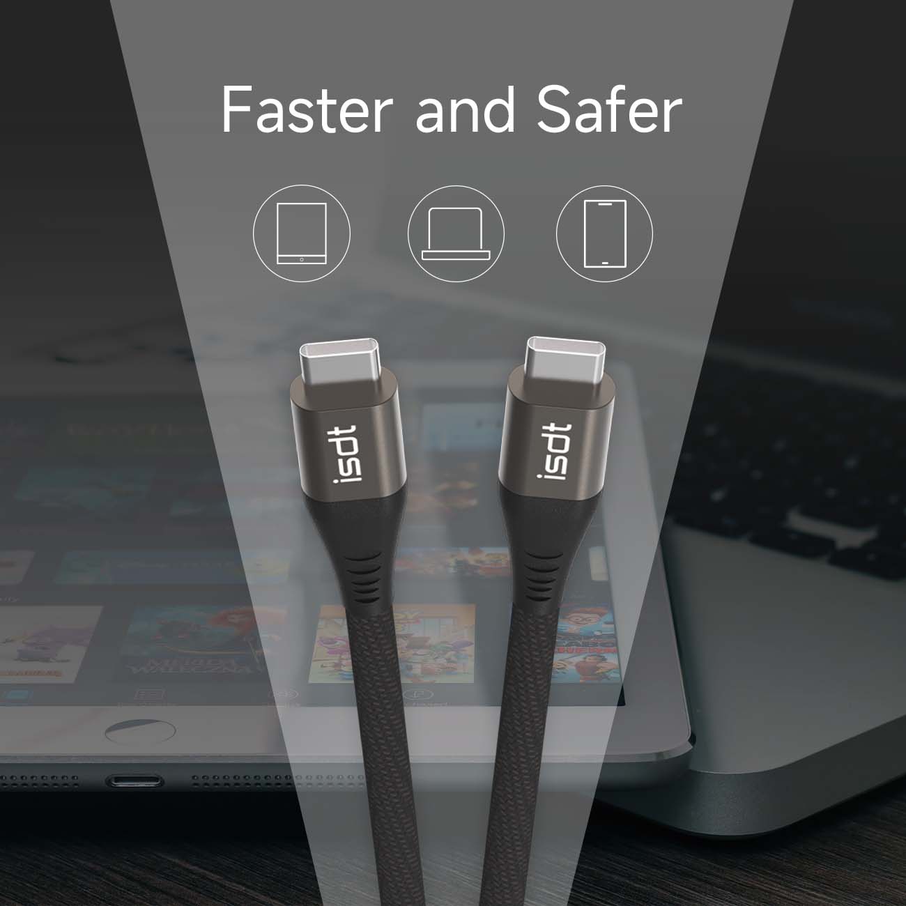USB C Charger Cable,100W/240W Fast Charge USB C Cable,1.2m/2m USB C to USB C Cable for Phone,USB-C Data Lead Compatible with MacBook Pro/Samsung/Switch/PS5/Xiaomi/Huawei etc ISDT