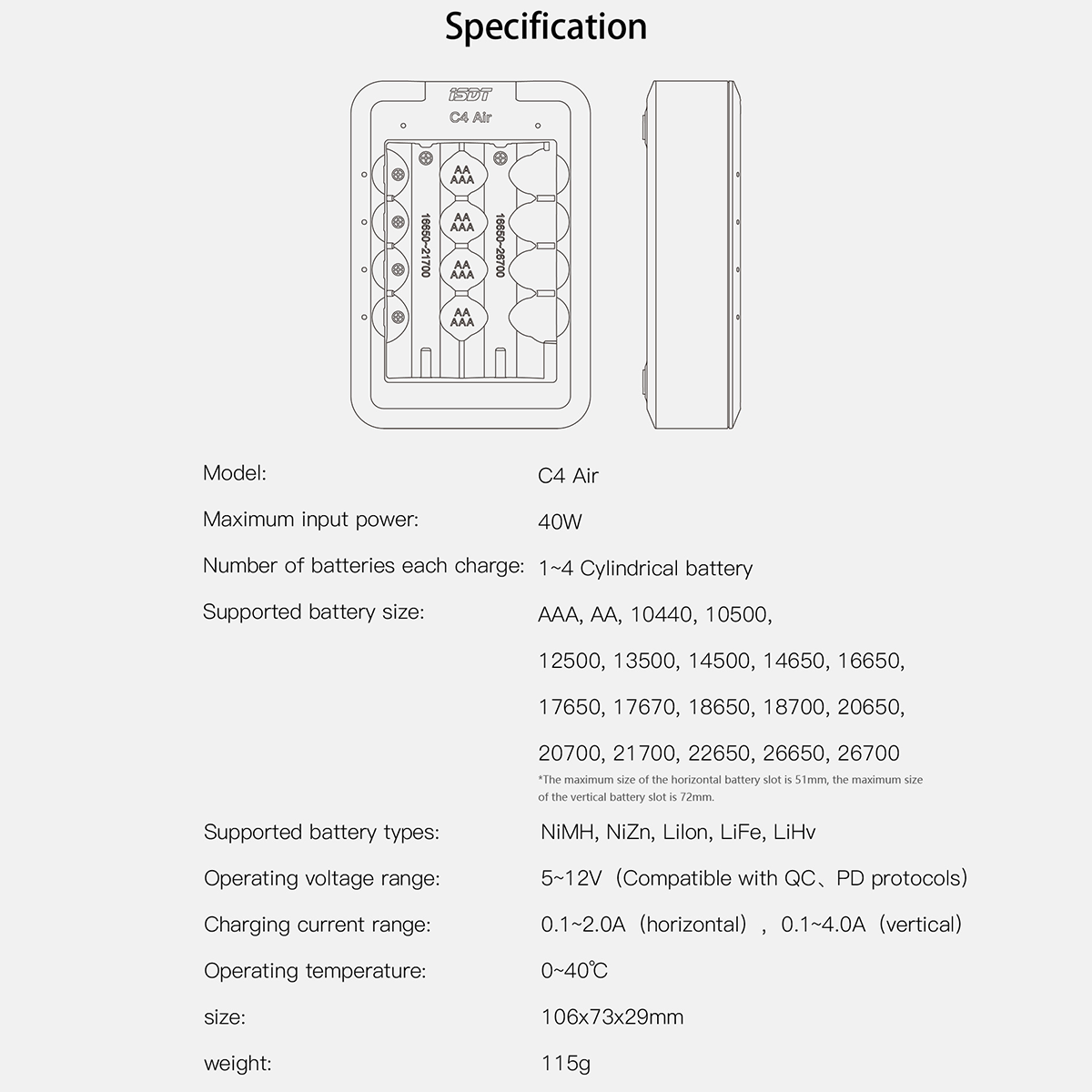 C4 Air Quick Battery Charger, 6 Slots USB C Household Battery Charger with Bluetooth APP Connection Function ISDT