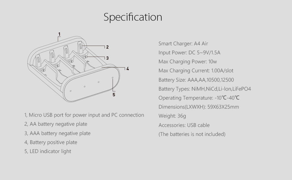 A4 Air Battery Charger,Smart AA/AAA Battery Charger with Bluetooth Connection Function ISDT