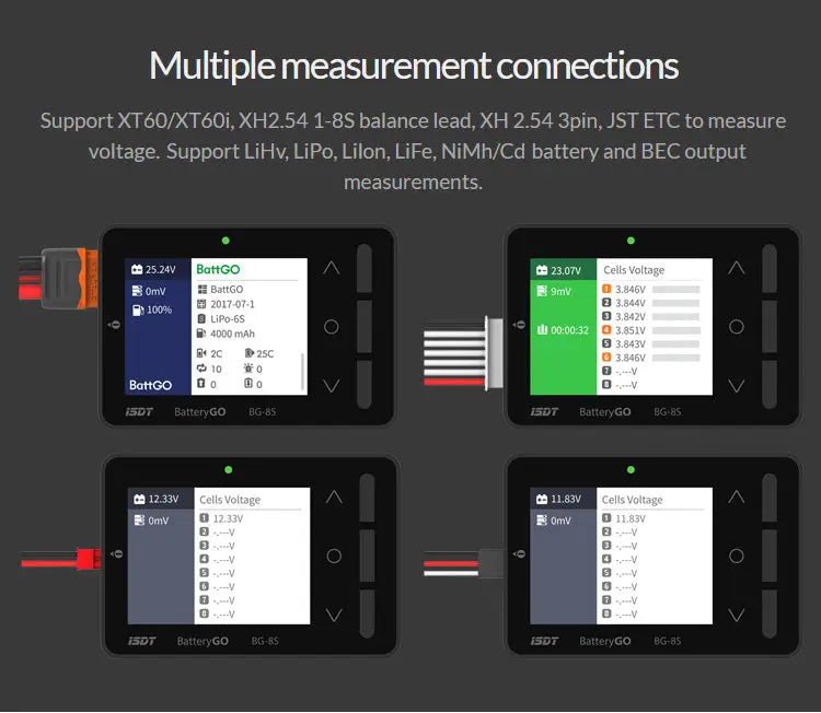 BG-8S Battery Meter, LCD Display Digital Battery Capacity Balance Checker for LiPo Batteries ISDT
