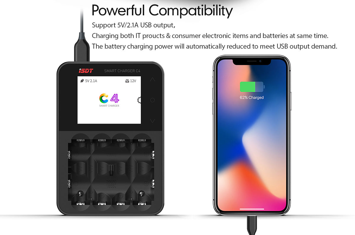 C4 EVO Smart Battery Charger for AA AAA 18650 26700 Battery with IPS Display Screen ISDT