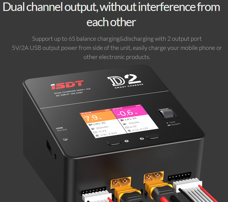 D2 Mark 2 LiPo Battery Balance Charger,Dual 200W 12A AC/DC Channel Output Charger ISDT