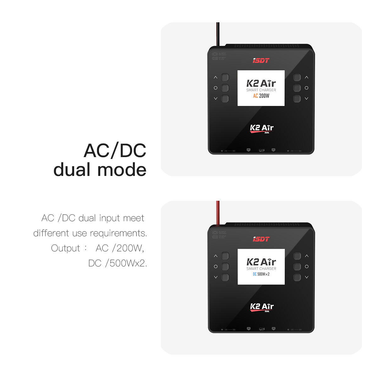 K2 Air Bluetooth Remote Control Lipo Charger,AC/DC 200W/500Wx2 20A Smart Balance Discharger/Charger ISDT