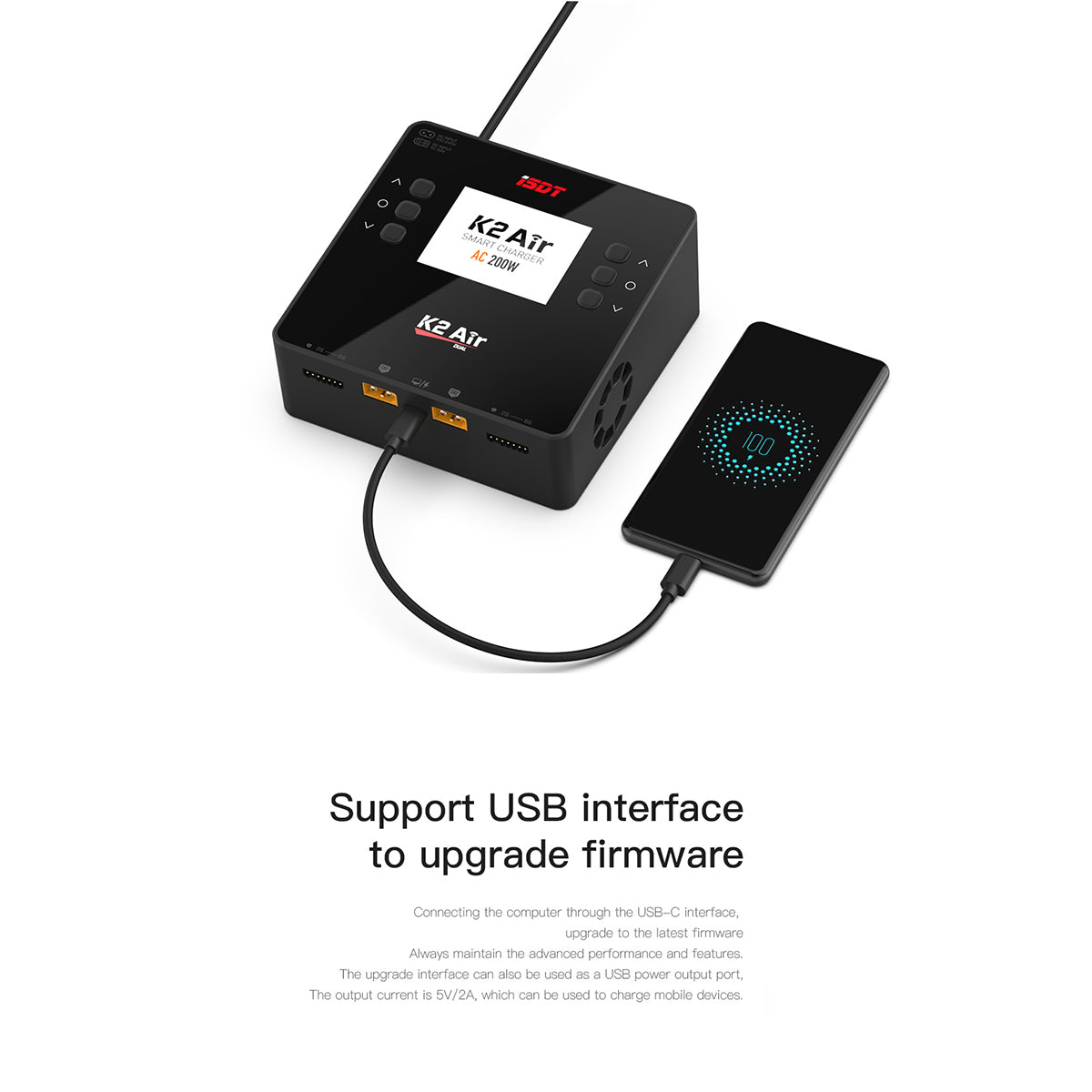 K2 Air Bluetooth Remote Control Lipo Charger,AC/DC 200W/500Wx2 20A Smart Balance Discharger/Charger ISDT