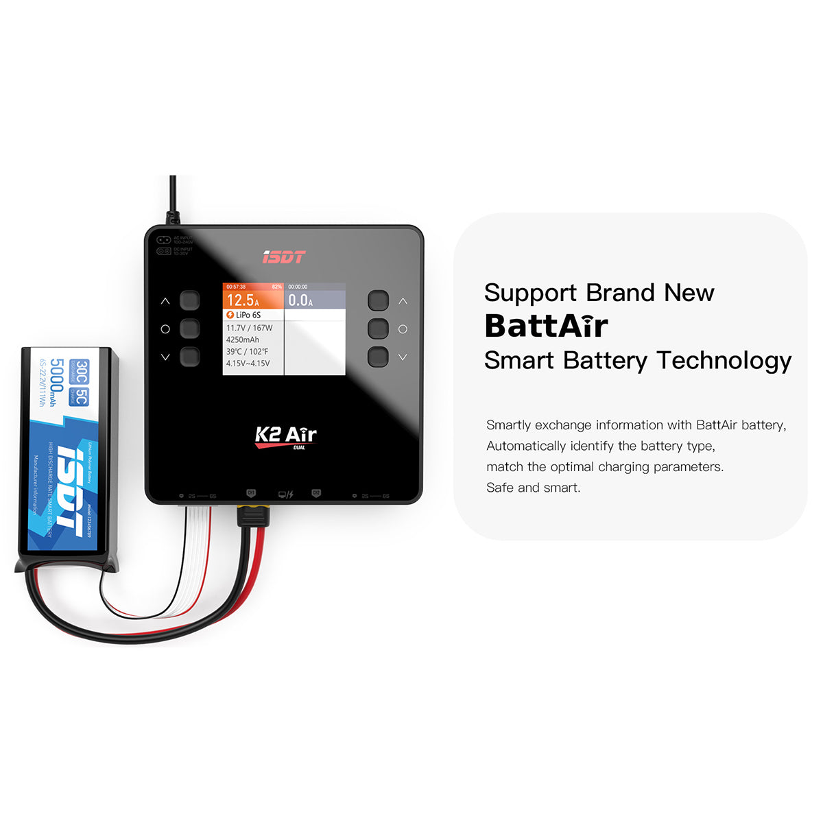 K2 Air Bluetooth Remote Control Lipo Charger,AC/DC 200W/500Wx2 20A Smart Balance Discharger/Charger ISDT