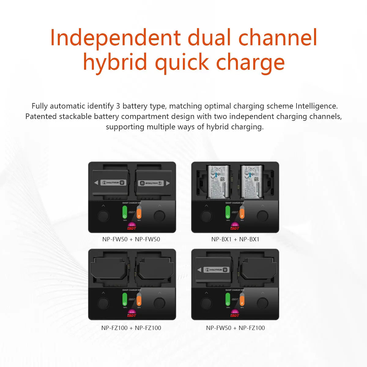NP2 Camera Battery Charger,NP-FZ100 NP-FW50 NP-BX1 Smart Charger for Sony Batteries ISDT