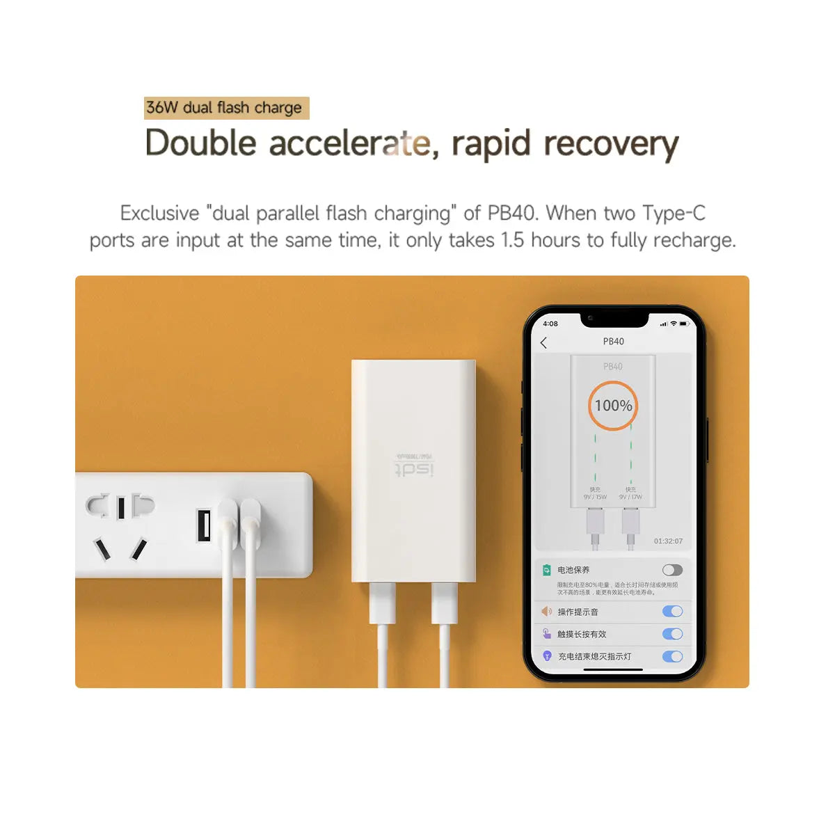 PB40 10000 mAh Power Bank,15/18W USB C PD Power Bank,Independent Dual Charge Mini Power Bank ISDT