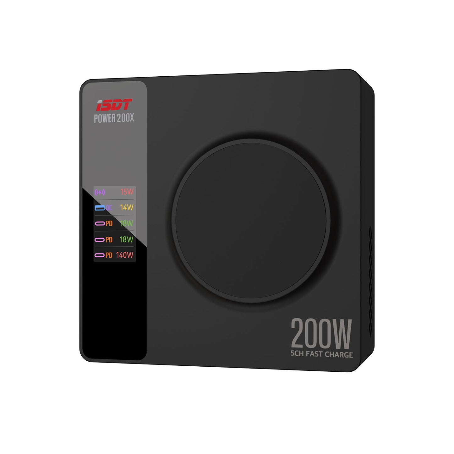 Power 200X USB C Charger,140W MAX Output Phone Charger with 4 USB+1 Wireless Charger Ports,LCD Display Multifunction Desktop Charger ISDT