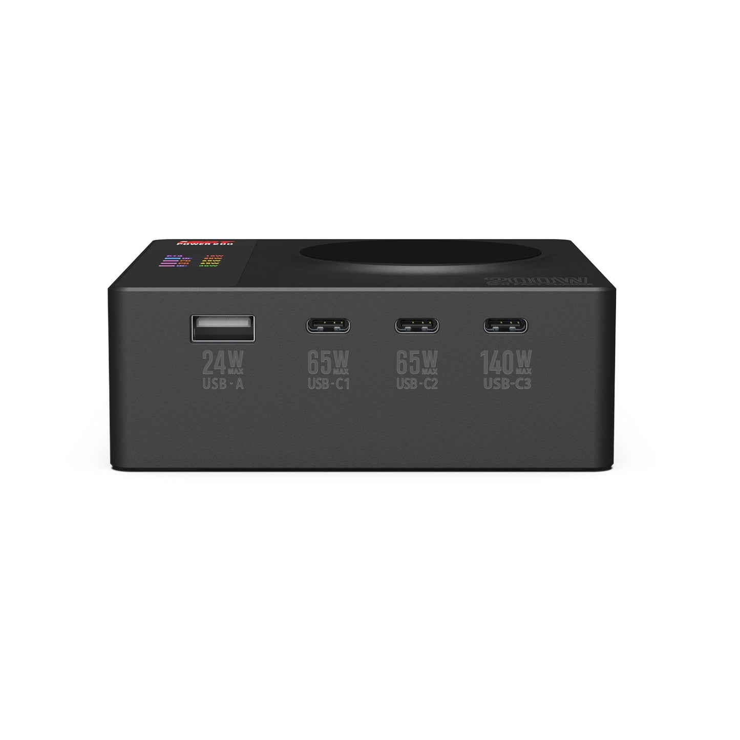 Power 200X USB C Charger,140W MAX Output Phone Charger with 4 USB+1 Wireless Charger Ports,LCD Display Multifunction Desktop Charger ISDT