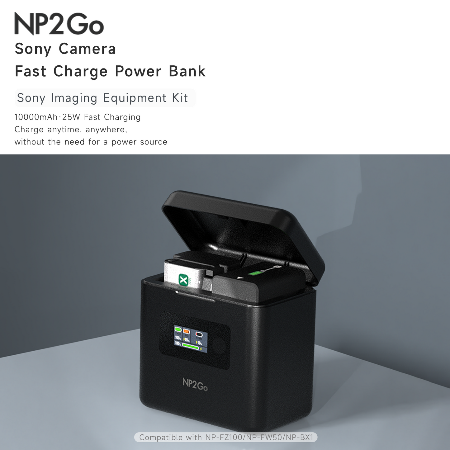 NP2GO 4 Channels Fast Camera Battery Charger,Smart Charger/10000mAh Power Bank for Sony Batteries ISDT