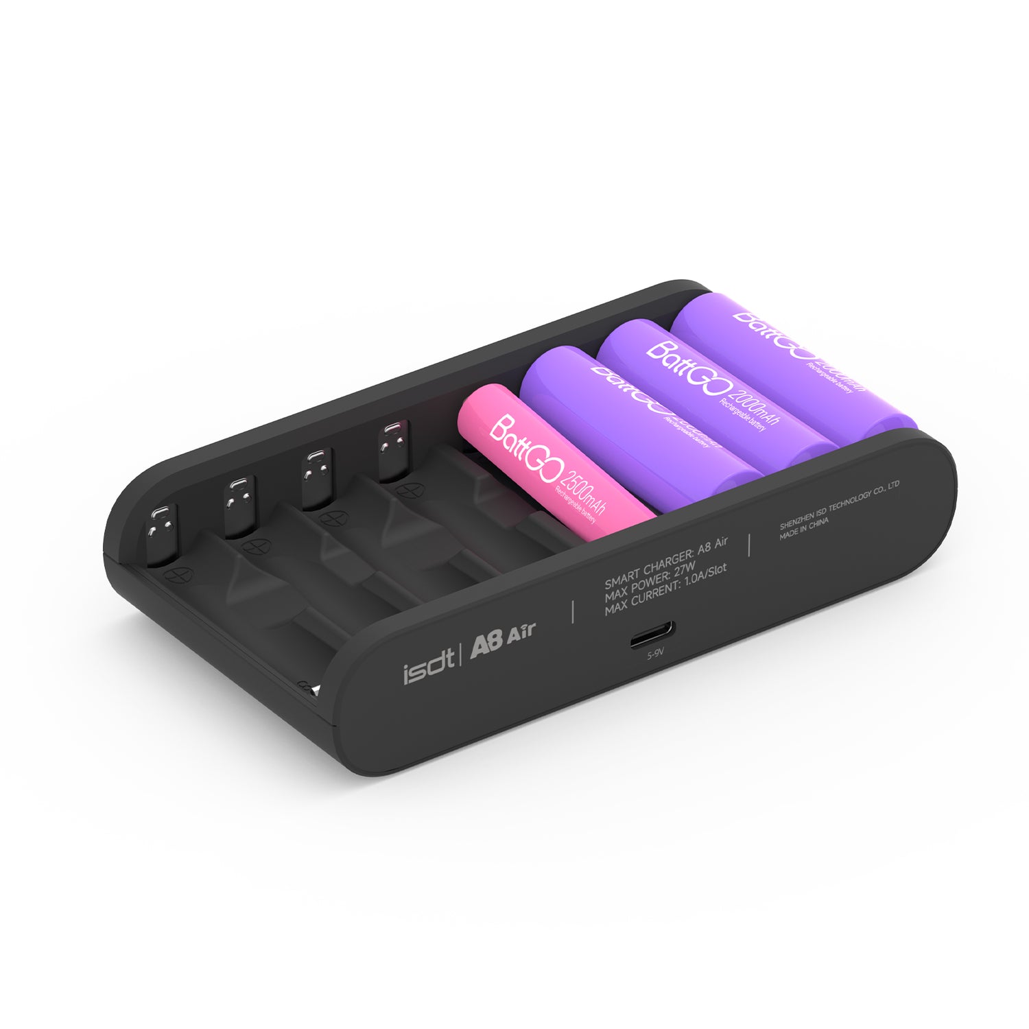 A8 Air Battery Charger,8-Slot Speedy Smart Battery Fast Charger with Bluetooth Function,Discharge Protect Function Rechargeable Battery Charger for AA AAA