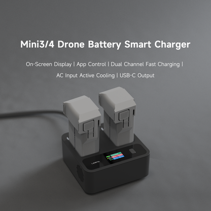 Mini 3/4 Drone Battery Charger,Smart Charger with Dual-Channel 72W Fast Charging, APP Control, HD Display, Silent Cooling, Compact USB-C Charger for Drone, Remote, Phone, Tablet ISDT