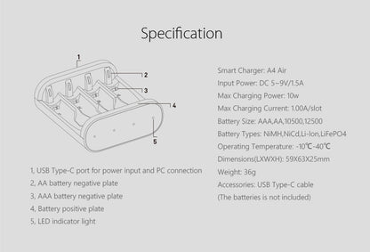 A4 Air Battery Charger,Smart AA/AAA Battery Charger with Bluetooth Connection Function ISDT
