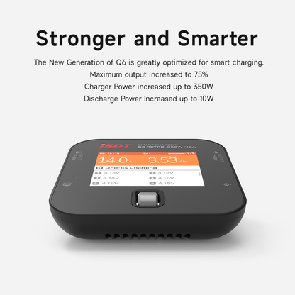 ISDT Q6 Retro 350W 16A DC Smart Pocket Charger, XT60 Battery Charger for 1-6S Life/LiPo/LiHV, Compact & Portable with USB-C Firmware Upgrade, Adjustable Digital Power Supply Mode ISDT