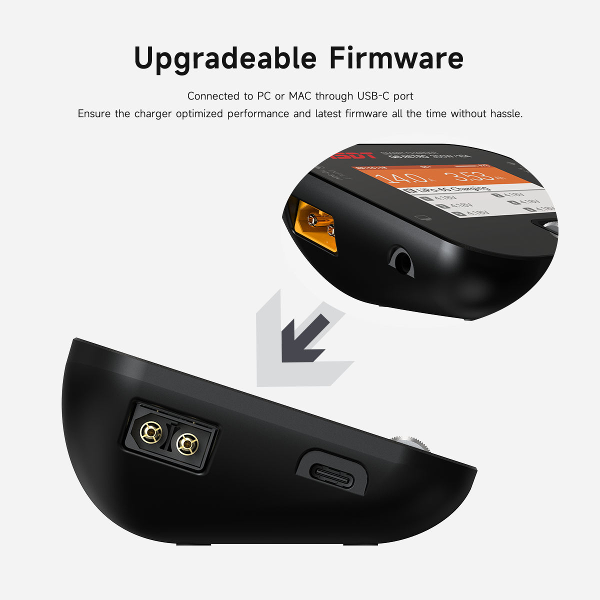 ISDT Q6 Retro 350W 16A DC Smart Pocket Charger, XT60 Battery Charger for 1-6S Life/LiPo/LiHV, Compact & Portable with USB-C Firmware Upgrade, Adjustable Digital Power Supply Mode ISDT