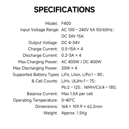 ISDT F400 AC/DC 4‑Channel Smart LiPo Battery Charger 400W Balance Charge Discharge for FPV Drone RC Car Helicopter ISDT Shop