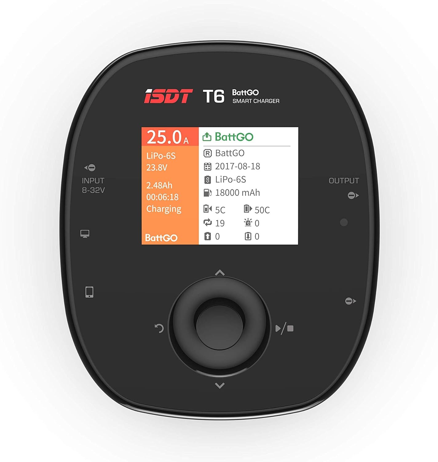 ISDT T6 Battgo Lipo Battery Charger/Discharger, Balance Charger Discharger 35A 780W DC 2-6S LCD Display Digital Smart Battery Balance Charger for Li-Po Li-Hv Li-Ion Li-Fe NiMH Ni-Cd Pb ISDT Shop