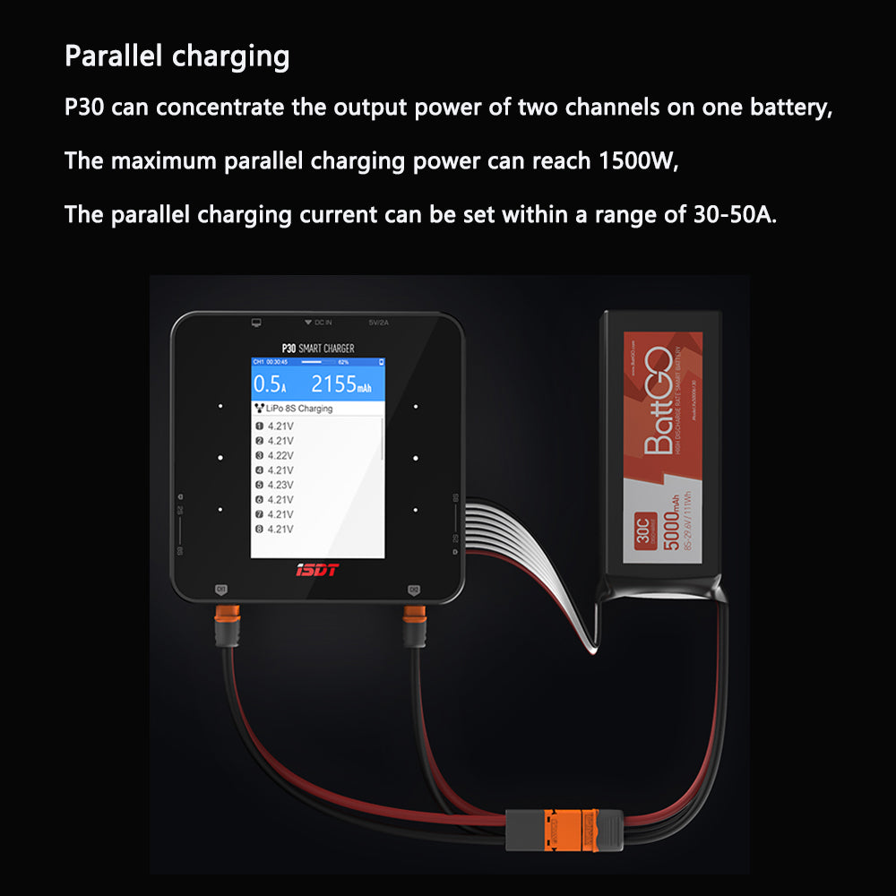 P30 1000W x 2/30A x 2 Dual Channel Bluetooth Lipo Battery Charger ISDT
