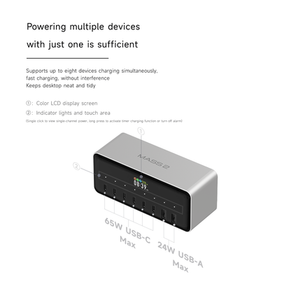 200W Desktop Power Station with 6  USB-C(65W) + 2 USB-A(24W) Ports,Fast Charger with APP Control,Smart Power Allocation,Screen Display,and Active Cooling Function,USB C Charger for Phone/iPad/Laptops ISDT Shop