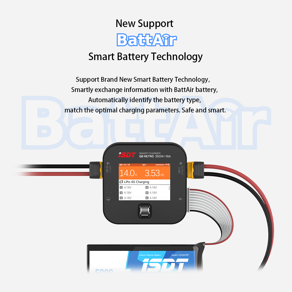 ISDT Q6 Retro 350W 16A DC Smart Pocket Charger, XT60 Battery Charger for 1-6S Life/LiPo/LiHV, Compact & Portable with USB-C Firmware Upgrade, Adjustable Digital Power Supply Mode ISDT