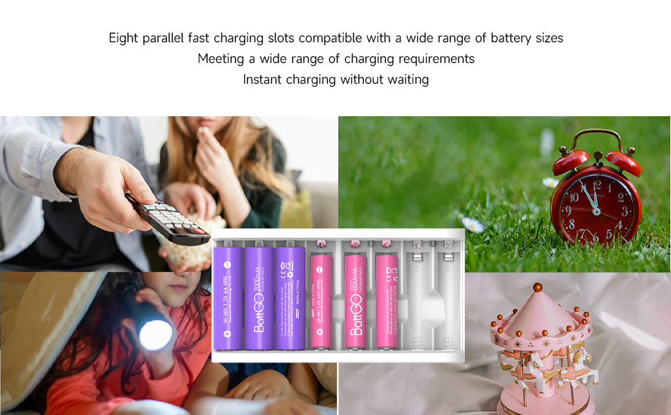 A8 Air Battery Charger,8-Slot Speedy Smart Battery Fast Charger with Bluetooth Function,Discharge Protect Function Rechargeable Battery Charger for AA AAA ISDT