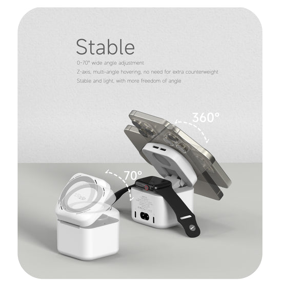 zip Magsafe Charger Stand,3 in 1 Wireless Magsafe Charger with 2x33W USB C Charge Ports for iPhone/Apple Watch/iPad/iPod,Portable Magsafe Charger for Home/Travel/Camp etc. ISDT