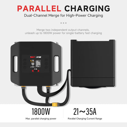 X16 Lipo Charger,1100W x 2/20A x 2 Dual Channel Lipo Charge and Discharge Cycle Balance Charger for 2~16S Batteries ISDT