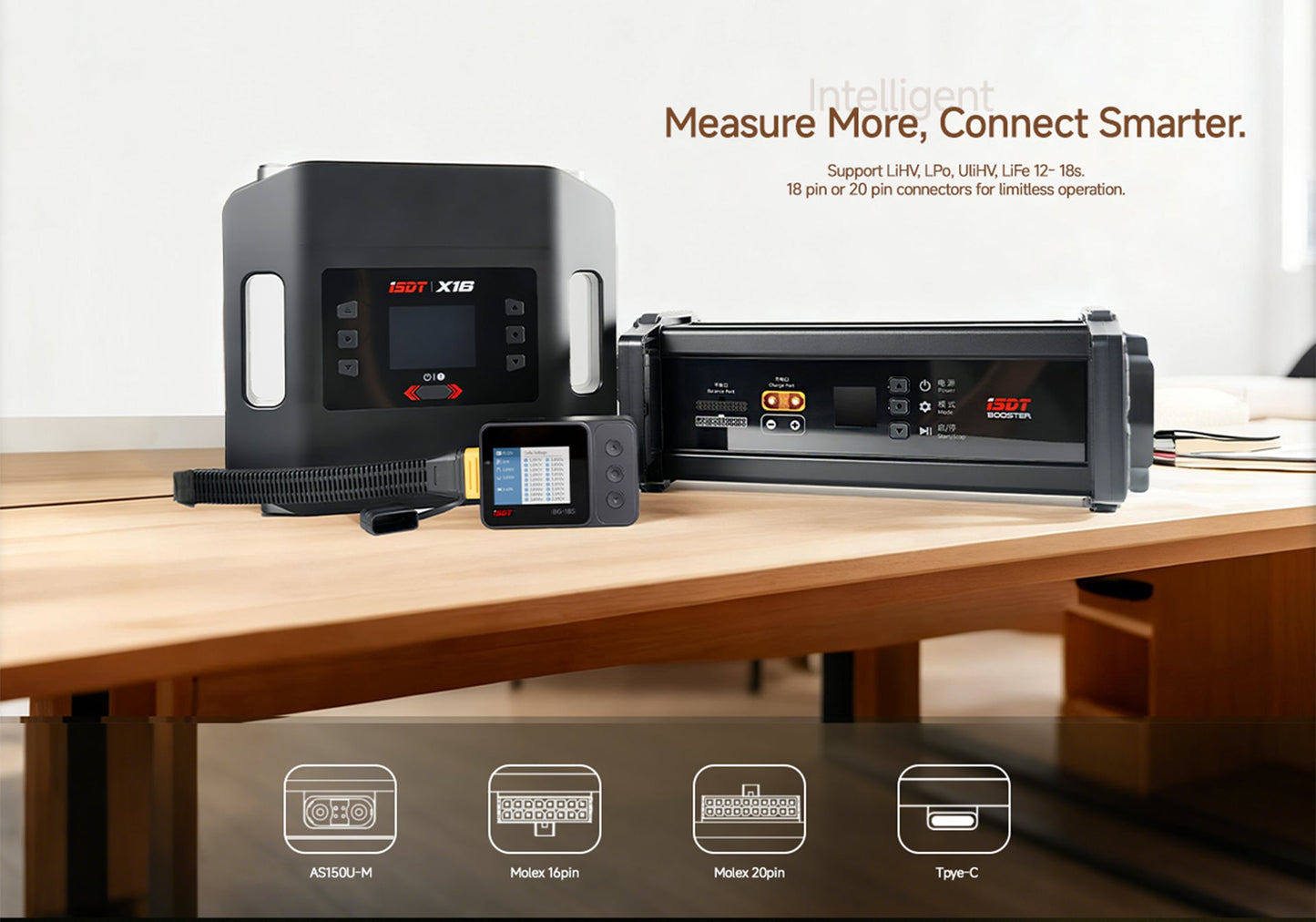 ISDT BG-18S Battery Meter, LCD Display Digital Battery Capacity Checker and Balancer for LiFe, LiPo, LiHv, ULiHv 12-18S ISDT Shop