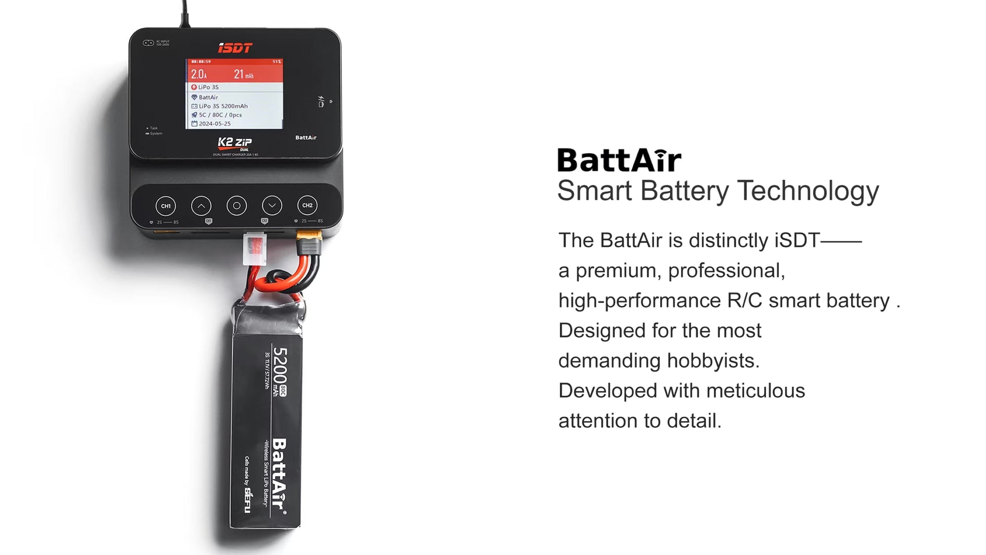 ISDT BattAir Smart Battery for RC Car, 2S 5200mAh 80C for RC Plane (2 Pack) ISDT