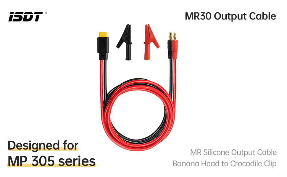 ISDT MR30 Output Cable Silicone Wire For MP305 Power Supply, 4mm Banana Plug with Replaceable Alligator Clips ISDT Shop