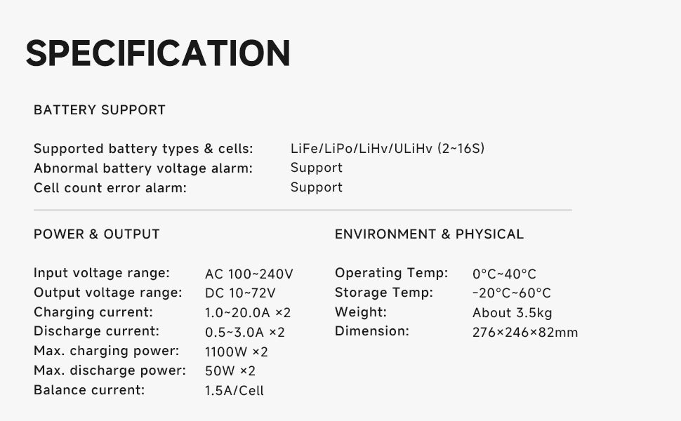 X16 Lipo Charger,1100W x 2/20A x 2 Dual Channel Lipo Charge and Discharge Cycle Balance Charger for 2~16S Batteries ISDT