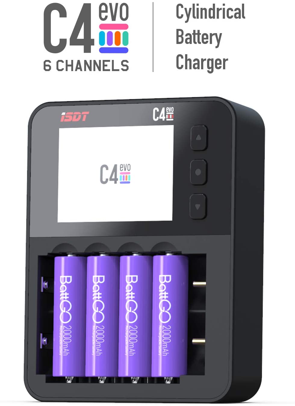 C4 EVO Smart Battery Charger for AA AAA 18650 26700 Battery with IPS  Display Screen