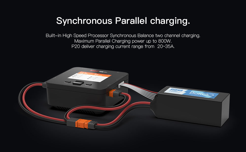 P20 Lipo Charger,DC 500WX2 20A Smart Charger for LiFe, LiIon, LiPo(1-8S)/LiHv(1-70S)/Pb(1-12S); NiMH/Cd(1-16S) Batteries ISDT